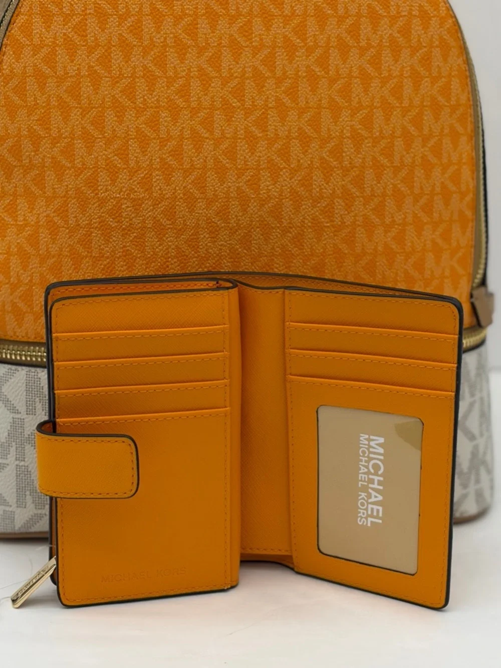 Michael Kors Rhea Medium Color-Block Signature Logo Backpack and Wallet Set